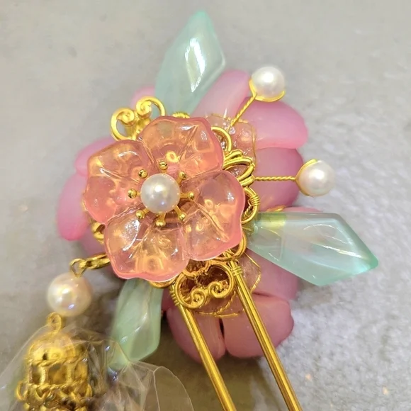 HANDMADE Glass Flower Pearl Hairpin [Brand New] - Picture 5 of 8